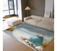 OLLIAR Home Ocean Beach Collection Accent Area Tapis Floral Vase Coquillage Design Non-Perte Facile d’Entretien Intérieur Extérieur Tapis pour Patio arrière-Cour 60x90cm