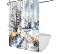 OLLIAR Home Paysage d’Hiver Rideau de Douche Campagne Chemin d’Arbres Aquarelle Art Déco Rideau de Bain Séchage Rapide Polyester Tissu Accessoires de Salle de Bain 120x180cm