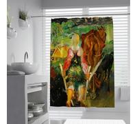 OLLIAR Home Rideau de Douche de Ferme de Campagne Les Femmes paysannes célèbre Peinture Impression Tissu Rideaux de Douche Blé Champ d’Agriculture scène Rideau de Bain 180x200