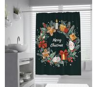 OLLIAR Home Rideau de Douche de Noël de Ferme avec Crochets Rideaux de Bain Rustique en Feuille de pin Rideaux de Bain Ensembles de Rideaux de Douche Extra Longs pour Salle de Bain 90x180cm