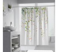 OLLIAR Home Rideau de Douche en Eucalyptus Vert Sauge Plante Aquarelle Feuilles pleurantes Décor de Salle de Bain Set de Rideaux de Douche en Tissu imperméable avec Crochets Blancs 200x200