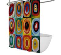 OLLIAR Home Rideau de Douche en Tissu imperméable avec Crochets 100x200 Cercles concentriques colorés Motifs de carrés Rideaux de Salle de Bain Rideaux de Douche artistiques esthétiques géométriques
