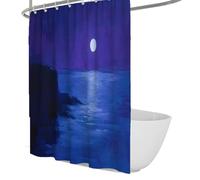 OLLIAR Home Rideau de Douche Moon Ocean 100x200 Scène de Nuit rêveuse Rideaux de Salle de Bain Bleu Marine Décor Easy Care Set de Rideaux de Douche en Tissu Polyester avec Crochets