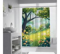 OLLIAR Home Rideau de Douche Vert Rideau de Bain de fée forêt de fées Tissu Polyester imperméable Ensembles de Rideaux de Douche de Salle de Bain avec Crochets 180x220cm