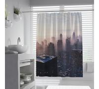 OLLIAR Home Rideau de Douche Vue Urbaine Bâtiments Modernes de Grande Hauteur Thème Imperméable Facile d’Entretien Tissu Tissu Rideaux de Salle de Bain Décor Ensemble avec Crochets 150x180cm