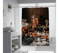 OLLIAR Home Rideaux de Douche en Tissu sur Le thème des Vacances Rideau de Bain à Motifs Lumineux Rideau de Bain Chaud Scène de Noël Ensemble de Rideaux de Douche étanches avec Crochets 200x200cm