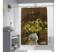 OLLIAR Home Rideaux de Douche Vintage Nature Morte pour Salle de Bain Tournesol Jaune et Fond Brun Décor de Salle de Bain Œuvres Classiques Rideau de Bain à séchage Rapide 100x180cm