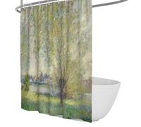 OLLIAR Home Rideaux de Douche Vintage pour Salle de Bain Spring Green Trees Décor River Cottage Set de Rideaux de Bain en Tissu Polyester Lavable imperméable 120x180cm