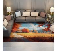 OLLIAR Home Rustique Campagne Paysage Tapis Automne Récolte Blé Champ Chemin Jeter Lavable Antidérapant Tapis Rectangulaire pour Salon Balcon 100x150cm