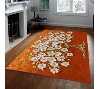 OLLIAR Home Tapis Arbre de Vie Blooming White Floral Luxury pour Chambre à Coucher Low-Pile Lavable antidérapant Grand Tapis pour Salon Bureau 60x180cm
