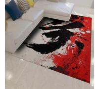 OLLIAR Home Tapis d’Art à l’Encre Orientale Trait Pinceau Abstrait Noir et Rouge Art Contemporain Décor Tapis Mince Lavable pour Salon Bureau 160x220cm