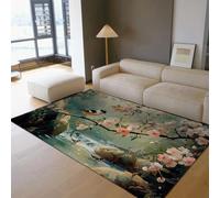 OLLIAR Home Tapis d’Oiseau Floral Vintage pour Le Salon Fleur Rose Style Chinois Tapis de Sol décor antidérapant Lavable à Poils Ras pour Chambre à Coucher 180x300cm