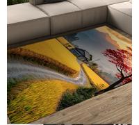 OLLIAR Home Tapis de Campagne Japonaise Automne Champ de blé Chemin Design Lavable Tapis à Poils Ras pour Le Salon Chambre Décor Oriental 100x150cm