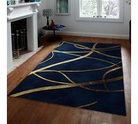 OLLIAR Home Tapis Noir et Or 160x220cm Tapis Traits orés Abstraits Poil Bas Lavable Moderne Sol pour Salon Chambre Salle Manger Cuisine buanderie ureau
