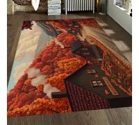 OLLIAR Home Tapis Paysage de Village d’Automne 180x240cm Mince Doux Tapis antidérapant pour Salon Tapis Sol Lavable thème d’Automne Confortable pour décor de Salon de Chambre à Coucher