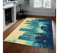 OLLIAR Home Tapis Style Moderne Bleu immeuble Grande Hauteur urbains Tapis lavables à Poils Ras Doux Moelleux pour Chambre à Coucher Salle à Manger Bureau 90x150cm