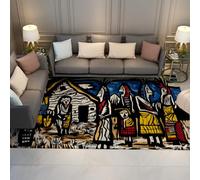 OLLIAR Home Tapis Tribaux primitifs Folk Art Scène indigène avec des Figures d’Accent Esthétique Ethnique Lavable Doux Moelleux Tapis pour Salon 150x210cm