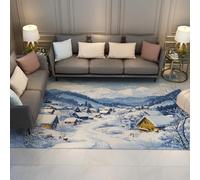 OLLIAR Home Tapis Zone à thème d’Hiver Chalet Campagne Montagne Snow Design antidérapant Doux pour Le Salon Tapis à Poils Ras Lavable Moderne pour l’entrée 60x90cm