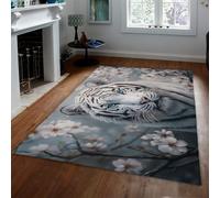 OLLIAR Home Tigre Blanc Tapis de Porte intérieure Fleur de Cerisier d’entrée antidérapants Portable Rectangle Mince Tapis pour Salon Bureau Cuisine 160x220cm