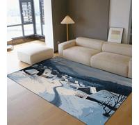 OLLIAR Home Village d’Hiver enneigé Tapis Rustique Ferme Lavable Porte antidérapant à Poils Ras Jeter Tapis Rectangle pour Chambre à Coucher Cuisine 90x180cm