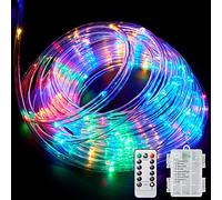 Ollivage 1 guirlande lumineuse LED d'extérieur alimentée par piles avec télécommande, 8 modes de changement de couleur, étanche, 12 m, pour décoration de fête de Noël, camping, 1 pièce