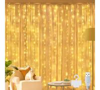 Ollny 200LED Guirlande Lumineuse Rideau, Rideau Lumineux 2m*2m USB pour Noël, Mariage, Anniversaire, Fenêtre, Maison (Blanc chaud)