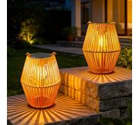 Ollny Lanternes Solaire Exterieur, 2 Pièces, Rotin Bohème, Blanc Chaud | Solarlaterne Étanches, lampes solaire à suspendre ou à poser, idéales pour décorer le jardin, le balcon et la terrasse