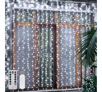 Ollny Rideau Lumineux Noel 3m x 3m, 300 LED Guirlande Lumineuse Rideau Blanc Froid 8 Modes USB Guirlande Lumineuse Exterieur Imperméable avec Minuterie pour Chambre Noël Mariage Anniversaire Fenêtre