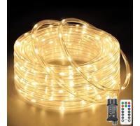 Ollny Tube Lumineux Extérieur, 10 m, 100 LED Blanc Chaud, Guirlande à Prise | Minuterie, télécommande, intensité réglable, tube lumineux IP68 étanche pour balcon, jardin, fêtes et éclairage de Noël