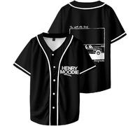 OLLQSB Henry Moodie Good Old Days Illustration Baseball Jacket Tee Homme Et Femme Street Fashion Col Rond, Manches Courtes Convient pour Le Printemps Et L'été,Noir,XL