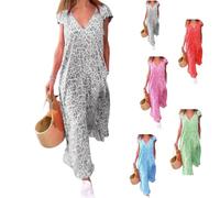 OLLWBYDM Robe Longue imprimée à Manches Courtes et col en V, Robes Longues d'été à imprimé léopard pour Femmes (Gray,Large)