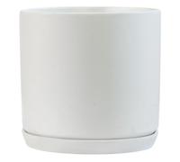 Olly & Rose Antarc Grand pot de fleurs en céramique blanc mat avec soucoupe pour fleurs et plantes d'intérieur 25 cm