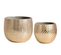 Olly & Rose Bali Lot de pots de fleurs en céramique dorée 2-17 et 14 cm pour intérieur et extérieur