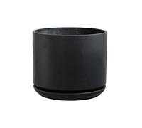 Olly & Rose Grand pot de fleurs noir mat 35,5 cm extra large en fibre avec soucoupe - Grand pot de fleurs d'intérieur et d'extérieur