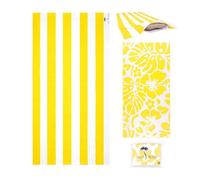 Olly & Rose Grande serviette de plage de luxe en microfibre avec poche zippée et oreiller gonflable et motif réversible 90 x 160 cm Jaune - 300 g/m² Serviette de voyage légère en microfibre de luxe