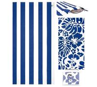 Olly & Rose Grande serviette de plage de luxe en microfibre avec poche zippée et oreiller gonflable et motif réversible 90 x 160 cm Bleu - 300 g/m²