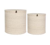 Olly & Rose Lot de 2 grands paniers de rangement et de linge en jonc de mer blanchi blanc cassé 45 cm et 35 cm de diamètre - Décoration d'intérieur de qualité supérieure avec supports marron clair