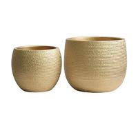 Olly & Rose Lot de 2 pots de fleurs en céramique Barcelone, couleur or, pour intérieur et extérieur, décoration pour la maison et le jardin (or, 14 cm + 17,5 cm)