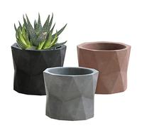 Olly & Rose Lot de 3 petits pots géométriques naturels - Gris foncé, clair, terre pour cactus, plantes succulentes