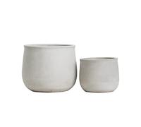 Olly & Rose Mykonos Lot de 2 pots de fleurs en céramique 17 cm + 12 cm - Gris clair naturel - Pots de fleurs d'extérieur en ciment