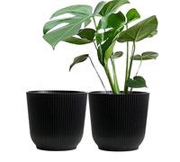 Olly & Rose Oxford Lot de 2 pots de fleurs en plastique pour intérieur et extérieur pour jardin et maison (noir, 22 cm)