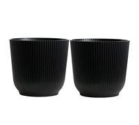 Olly & Rose Oxford Lot de 2 pots de fleurs en plastique pour intérieur et extérieur pour jardin et maison (noir, 18 cm)