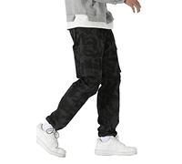 Olmecs Hommes Pantalons Elastique Coton Taille Plus Cargo Droite avec Poches Printemps/Automne Camouflage Noir M