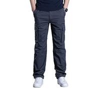 Olmecs Hommes Pantalons Elastique Coton Taille Plus Cargo Droite avec Poches Printemps/Automne Gris 3XL