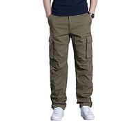 Olmecs Hommes Pantalons Elastique Coton Taille Plus Cargo Droite avec Poches Printemps/Automne Kaki S