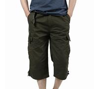 Olmecs Hommes Shorts Bermudas Cargo Coton Taille Elastique avec Poches Outdoor Army Vert L