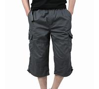 Olmecs Hommes Shorts Bermudas Cargo Coton Taille Elastique avec Poches Outdoor Gris 5XL
