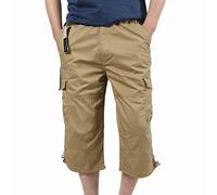Olmecs Hommes Shorts Bermudas Cargo Coton Taille Elastique avec Poches Outdoor Kaki 5XL