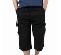 Olmecs Hommes Shorts Bermudas Cargo Coton Taille Elastique avec Poches Outdoor Noir 4XL