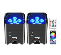 Oloaxolx 2PCS Projecteur LED Par Batterie Rechargeable, 6 x 18 W RGBWA+UV Lumière de Scène avec Télécommande, Lumières Disco 9600mAh/APP/DMX512 LED pour Mariage DJ église Extérieur Danse de Noël